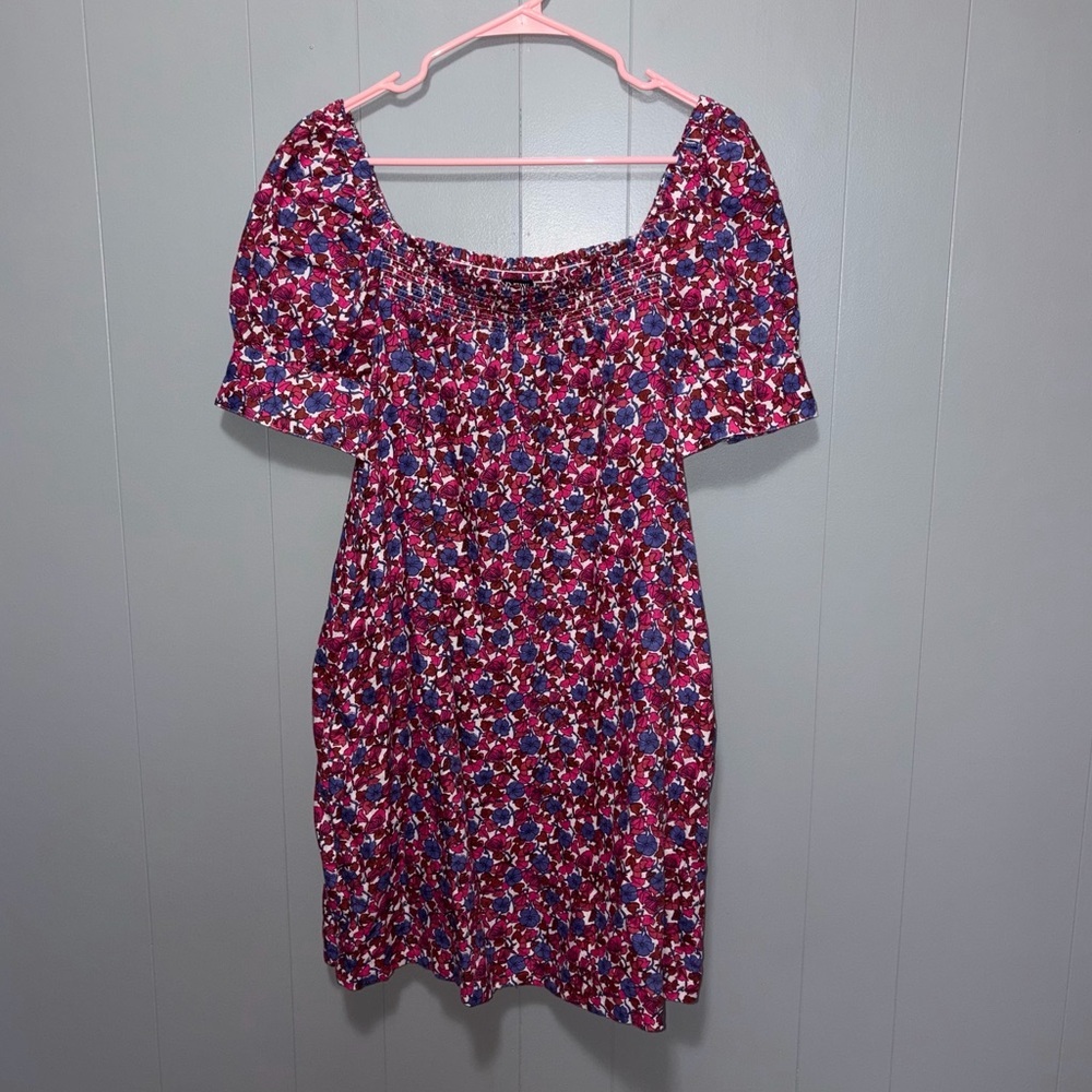 J. Crew Afternoon Puff Sleeve Short Sleeve Linen Dress in Berry Floral Medium - Picture 2 of 9